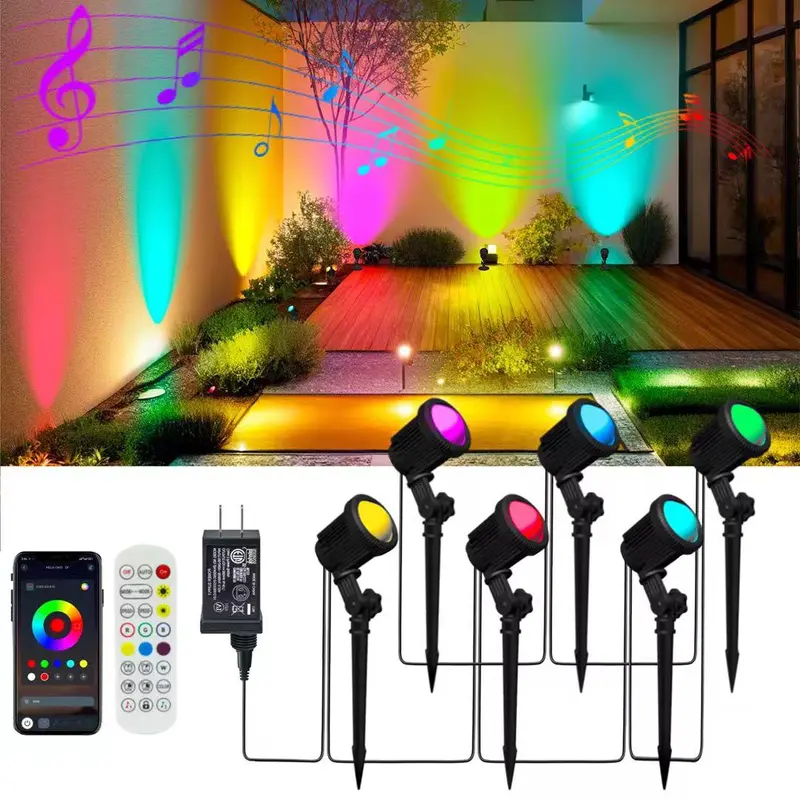 Smart Solar Spotlights Set of 6, APP Control, Total Length 42.7 Feet, 16 Million Colors, Ip65 Waterproof, Garden Path Lawn Decor, Outdoor Landscape Lighting