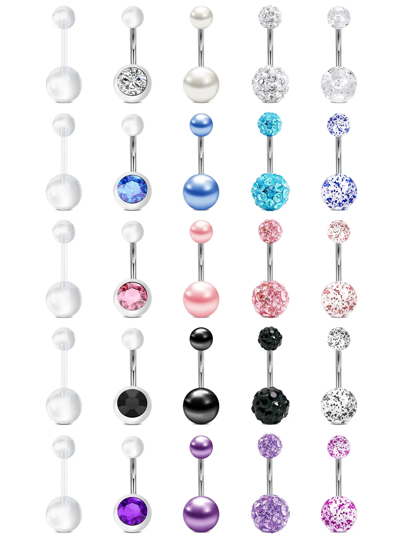 14g Belly Button Rings, Imitation Pearl Balls, Hypoallergenic Stainless Steel, Silver Color Navel Piercing Jewelry for Women, Body Piercing Jewelry, Body Jewellery