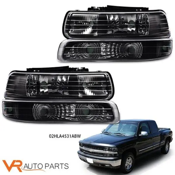 Black Housing Headlights L+R Pair Replace Fit For 99-02 Silverado 00-06 Suburban