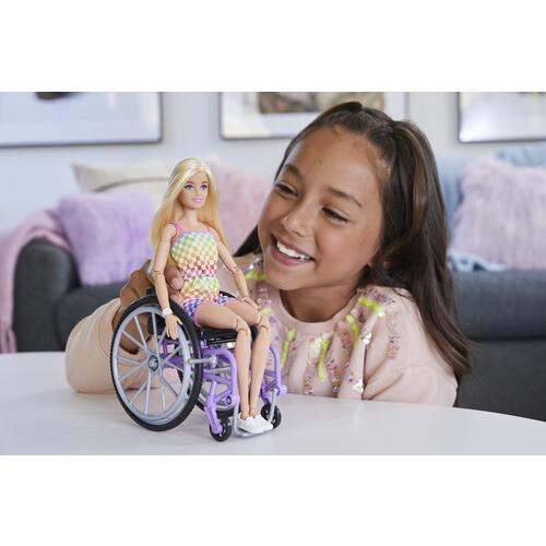 Barbie Fashionista Doll with Wheelchair & Ramp, Blond Hair, Rainbow Dress  [Collectible Figurine/Statue/Bust]
