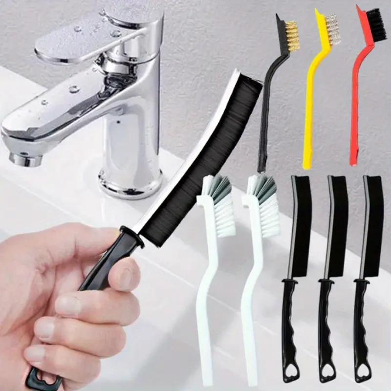 8-Piece Synthetic Hard Bristle Steel Crevice Cleaning Brush Set - Ergonomic Non-Slip Handle Toilet Scrubber, Removable Washable Bathroom Brush Cleaner for Deep Cleaning Tight Spaces