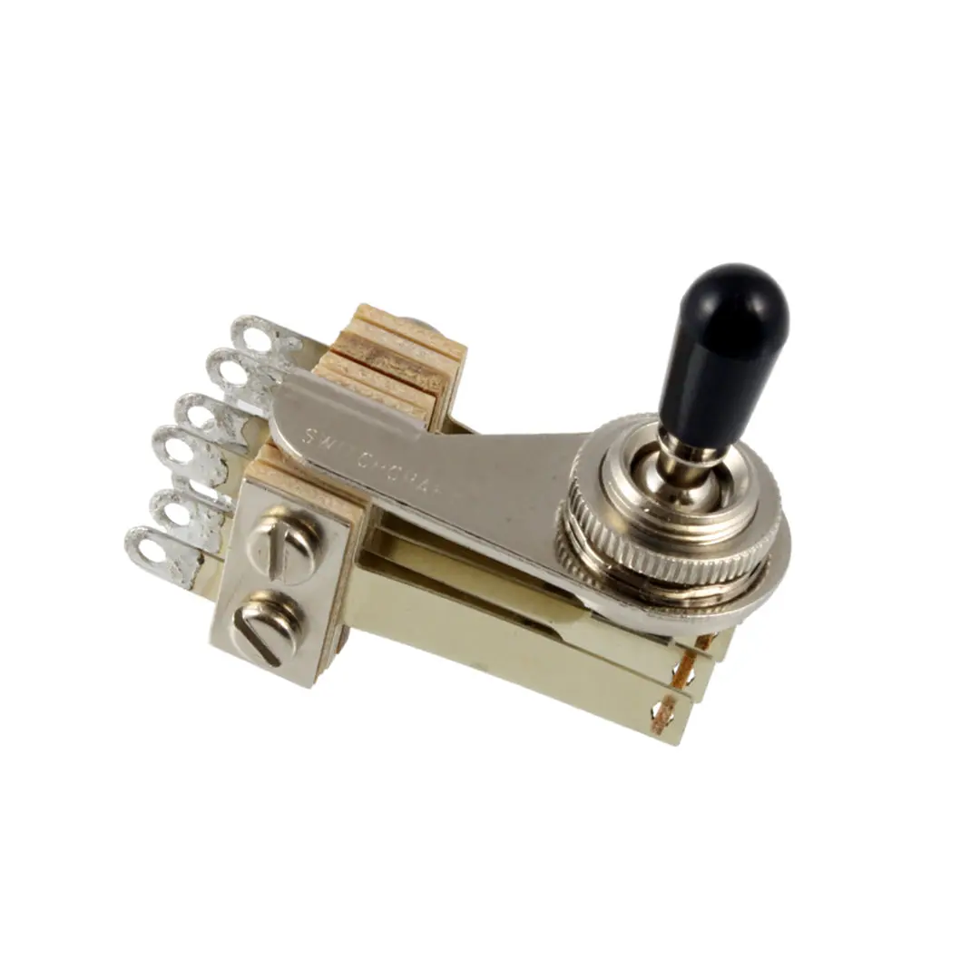 Switchcraft EP-4378-000 Right Angle Double Neck Toggle Switch, 4-Pole Pre-Tinned, Knob Included, 12-Strings Guitar & Bass Accessories Double Neck Switch, Knurled Nut And Knob