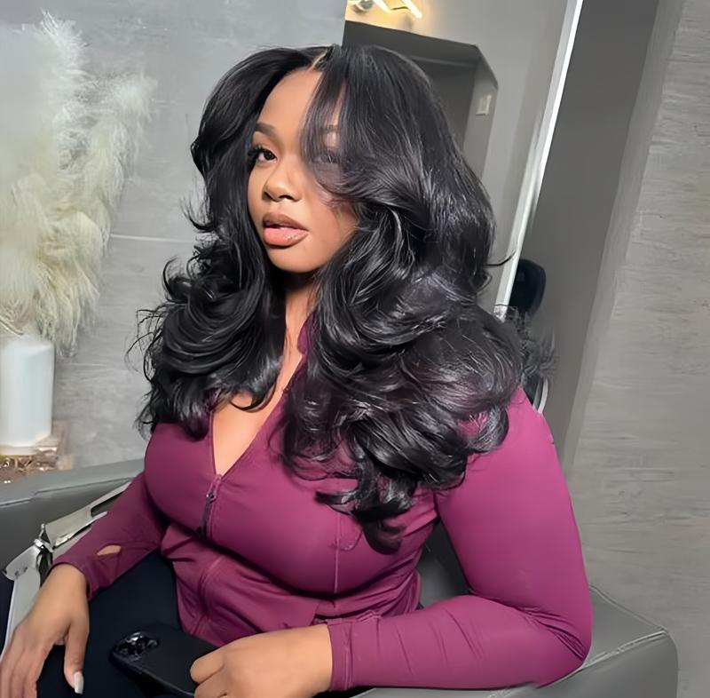 Tinashe Butterfly Cut Human Hair Glueless 200% Density Wig With Curtain Bangs Butterfly Cut Loose Body Wavy Pre Cut 6x5 HD Lace Closure Wig #dealsforyoudays
