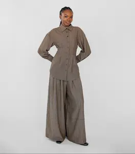 VELA Herringbone Palazzo Pant Brown