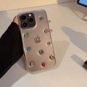 3D Colorful Rhinestone Decor Phone Case, Luxury Phone Protective Cover, Shockproof Phone Cover, Phone Accessories Compatible with iPhone 11 12 13 14 15 Pro Max, Casing