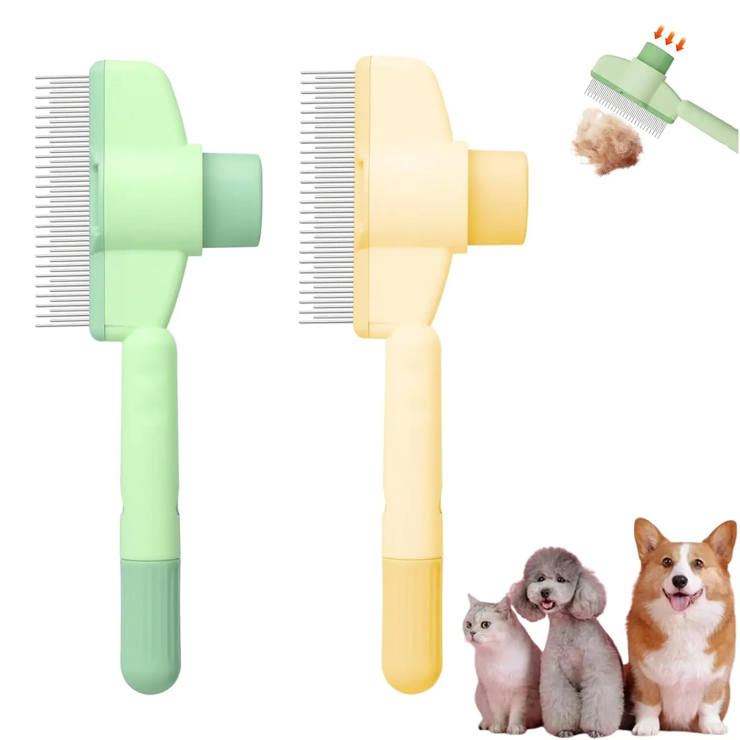2PCS Multi-Pack Pet Grooming Deshedding Brush for Dogs & Cats, Stainless Steel Travel Tool with Release Button, Dual-Teeth Design for Long & Short Hair, Anti-Slip Fur Remover