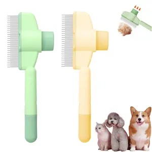 2PCS Self Cleaning Pet Grooming Comb for Dogs & Cats | Stainless Steel Deshedding Brush with Release Button | Dual Teeth for Long & Short Hair | Anti-Slip Safe Pet Hair Removal Tool