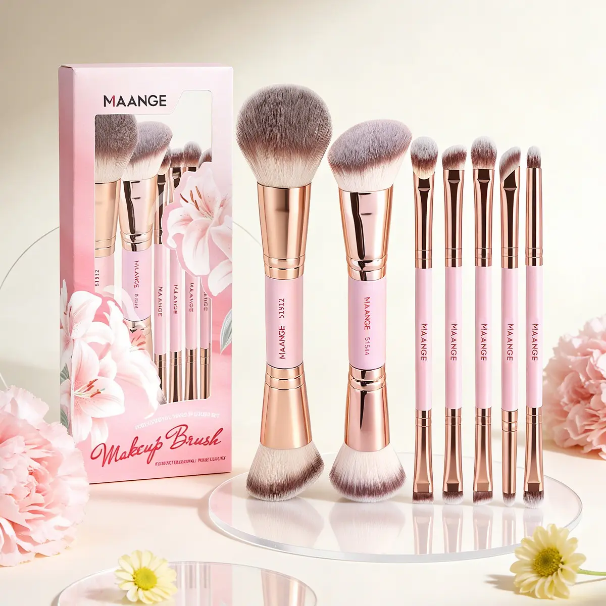Maange 7-Piece Makeup Brush Set, Foundation Brush, Blush Brush, Powder Brush, Eyeshadow Brush, Concealer Brush, Metal Frame, Beauty Tools, Cosmetic Brushes, Face Makeup Brushes, Makeup Brush Kit, Makeup Brushes Set