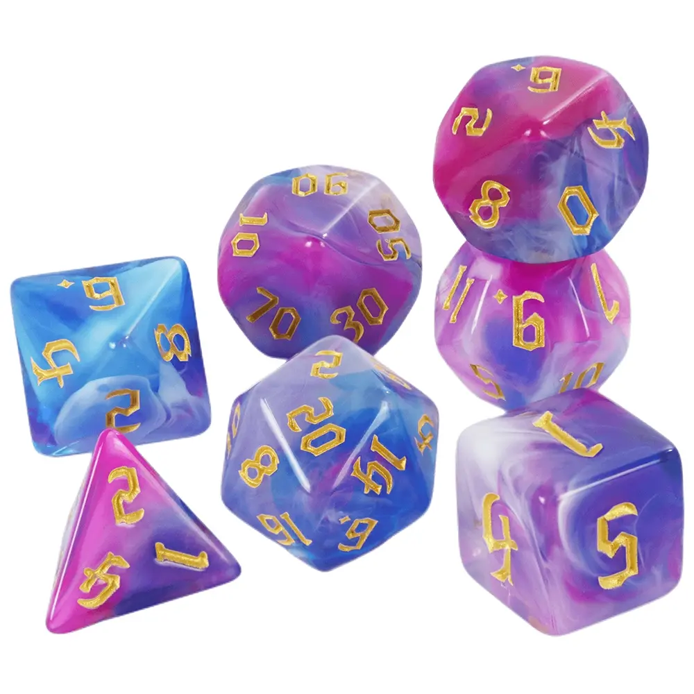 Acrylic Dice Set with Geometric Wave Design, 7 Colorful Game Accessories, Perfect for Board Games and Role-Playing