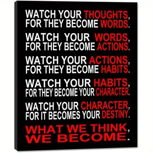 1pc "Watch Your Thoughts" Framed Canvas Wall Art - Modern Motivational Quote Poster with Wrap-Around Frame, Horizontal Ready-to-Hang Ink Suitable for Positive Thinking, Uplifting Spaces - Classroom, Office, Living Room,