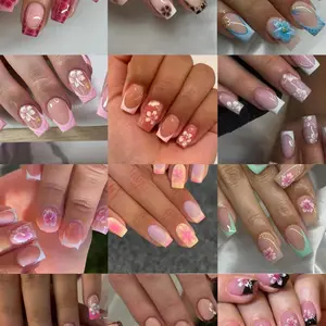 288pcs Multicolor French Nail Stickers, Almond Shape, Press-On Nails, 3D Gel Petals, Small Beads, Summer Manicure Essentials
