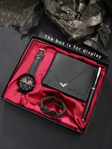 Men's 4-Piece Practical Set, Watch Precision Time Control, Wallet Money Management, Signature Pen, Bracelet, All Seasons