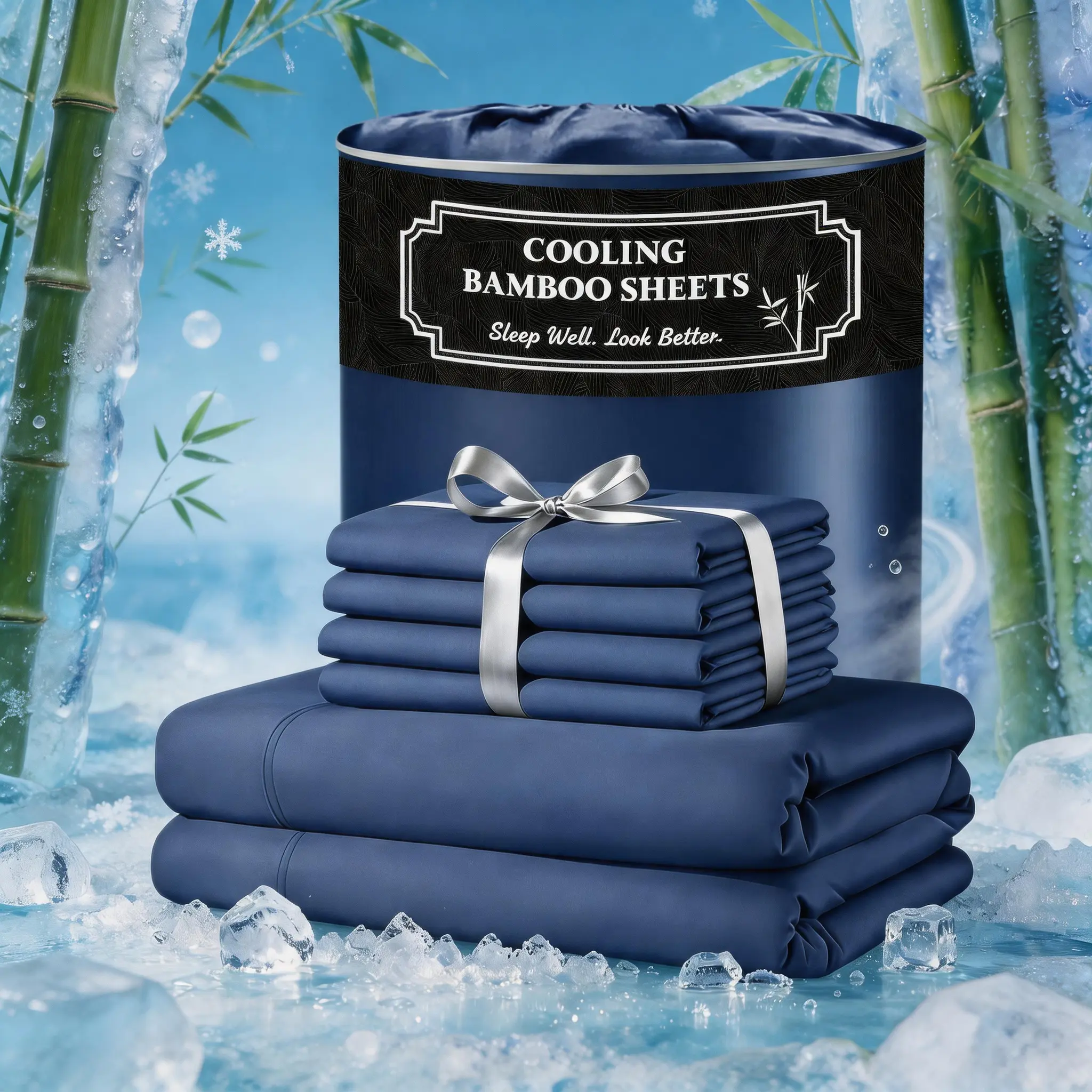 Jollyvogue Extra Deep Pocket Bamboo Sheets - 6 Pcs Breathable & Cooling Bed Sheet Set, Luxuriously Soft & Cooling, Hypoallergenic for Hot Sleepers, Full/Queen/King Size Pillowcase Sets