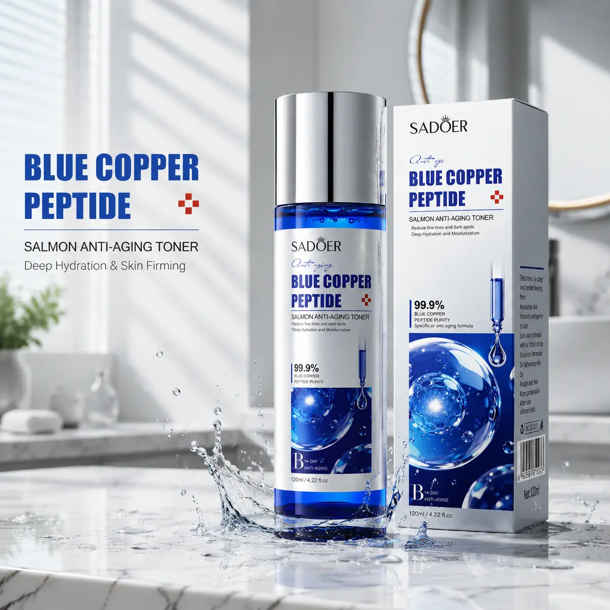 GHK-CU copper peptide Moisturizing Toner - Deep Hydrating Face Water for Fine Lines & Smoothing Skin Texture, Supports Skin Barrier, 120ml / 4.22 fl.oz,toner,GHK-CU peptide,Lotion Hydrate  Lightweight Moisture Daily Gentle Radiance Sensitive Radiant