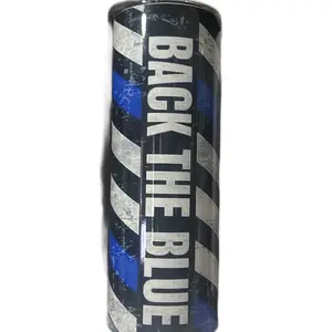 Back the Blue Tumbler - Black and Blue Design, Bottle Shape, Ideal for Beverage Drinking - Drinkware tumblers