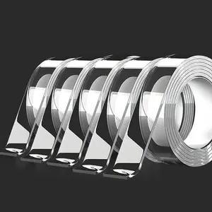 2026 Upgrade Heavy-Duty Transparent Nano Mounting Tape,  Double-Sided Adhesive Strips, Multi-Surface Compatible, Renter-Safe, Easy Application, Precise Measurement, Stretchable Residue-Free Removal, Washable for Room Decor Picture Hanging
