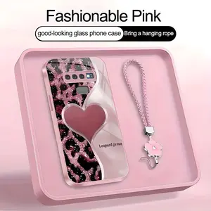 Suitable for [Galaxy Note9] high-end phone case，a beautiful four-leaf clover lanyard is included,simple leopard print heart pattern,a variety of colors are available for you to choose from YM99