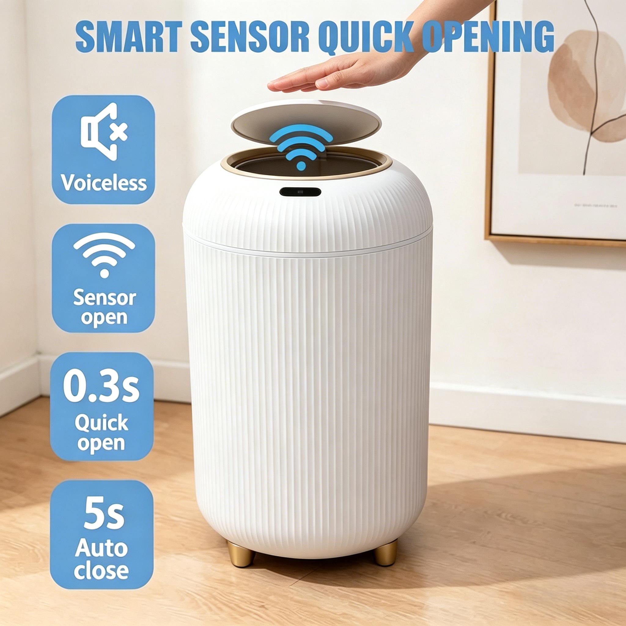 Touchless Motion Sensor Trash Can – Infrared Sensing, Odor-Sealing & Waterproof, Silent Close! Perfect for Bathroom & Bedroom, Smart & Hygienic Home Upgrade.