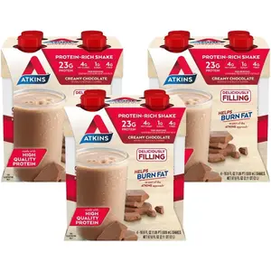 Atkins Creamy Chocolate Meal Size Protein Shake, 23g Protein, Low Glycemic, 4g Net Carb, 1g Sugar, Keto Friendly, 12 Count