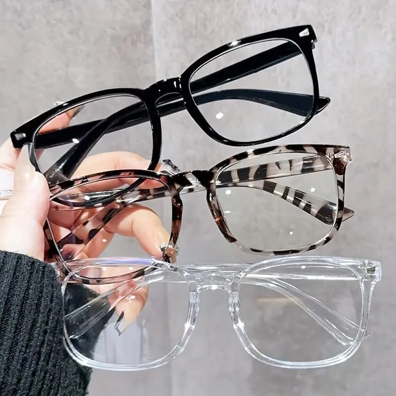 Unisex 3pcs Square Full Rim Bluelight Glasses - Lightweight PC Frames, Clear-Tint Sleek Square-Faced Non-Prescription Everyday Eyewear, Blue Lights Glasses, Clear-Tint Non-Prescription Glasses