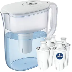 10-Cup Water Filter Pitcher with 5 Replacements &  Change Reminder - Compatible Brita Water Pitcher Brita Filter Replacement