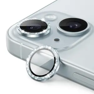 JETech Camera Lens Protector for iPhone 15 Series and iPhone 15 Series, Bling Glitter Individual 9H Tempered Glass Metal Ring Cover, HD Clear, 1 Set