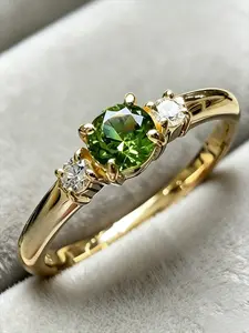 Fashionable Olive Oval Synthetic Zircon Ring, Women's Party Wedding Stackable Thin Ring, Elegant Jewelry Accessory