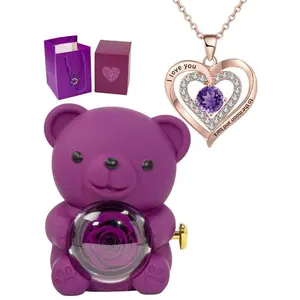 Heart Shaped Rhinestone Decor Pendant Necklace with Rose Flower Gift Box, Elegant Jewelry for Women for Party, Daily Decor, Trendy All-match & Exquisite Jewelry for Birthday Gift, Mother's Day Gifts, Gift Set for Mothers, Gifts for Her