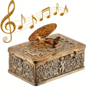Vintage Wind-Up Keyboard Music Box, European Style Mechanical Sound Music Box, Non-Rotating Desk Display Collectible Gift