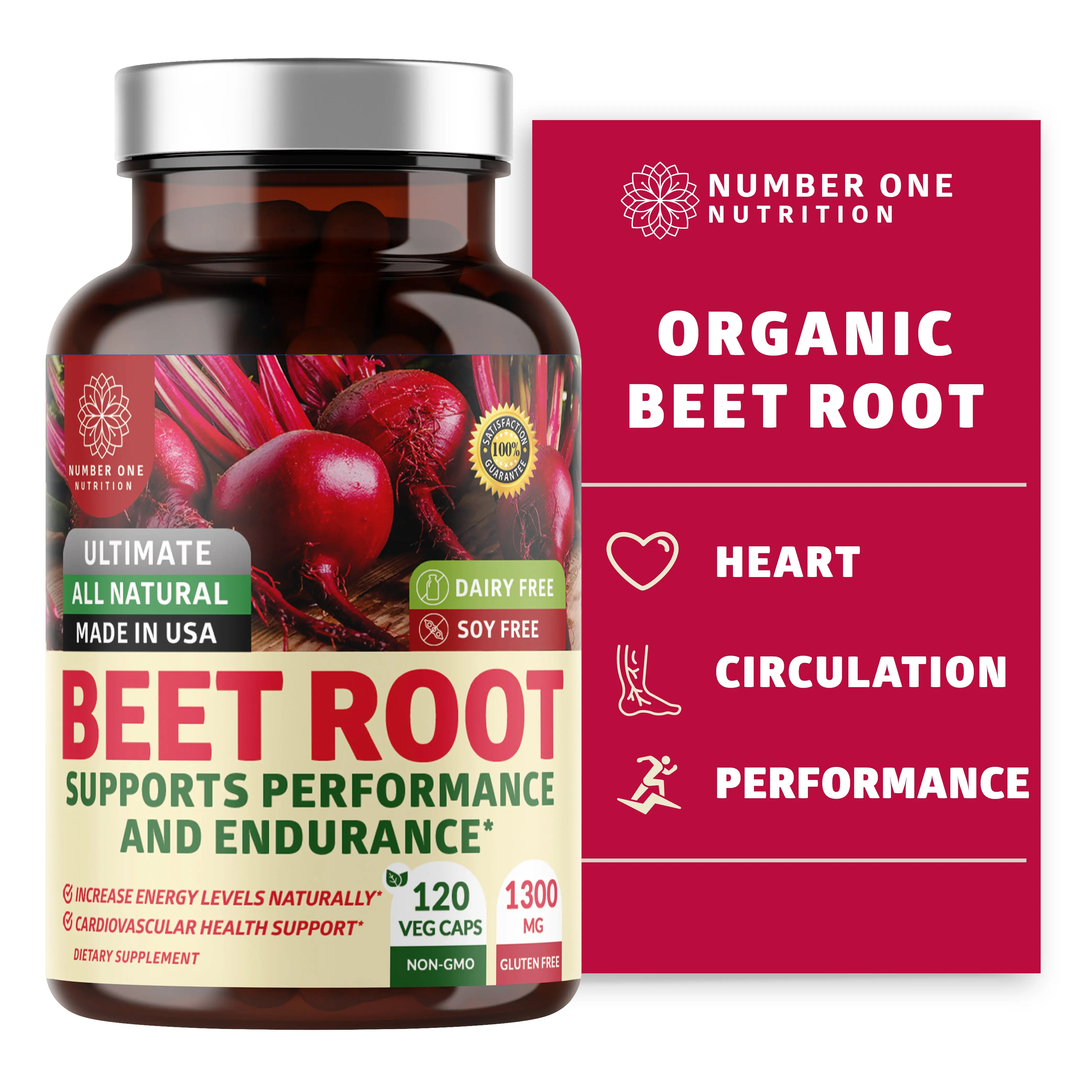 N1N Premium Organic Beet Root Capsules 1300mg 120 Veg Caps [Non-GMO & Gluten Fre...