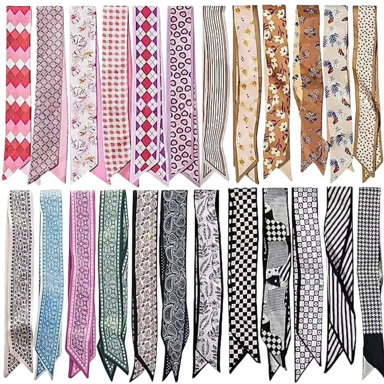 4-Piece Vintage Bandana Neckerchiefs for Women, Lightweight Floral & Striped Print Hair Scarf Set, Soft Versatile Head Wrap for Travel & Party, Vintage Prints, Colorful Patterned Bandana Neckerchiefs, Distinctive Print Neckerchiefs
