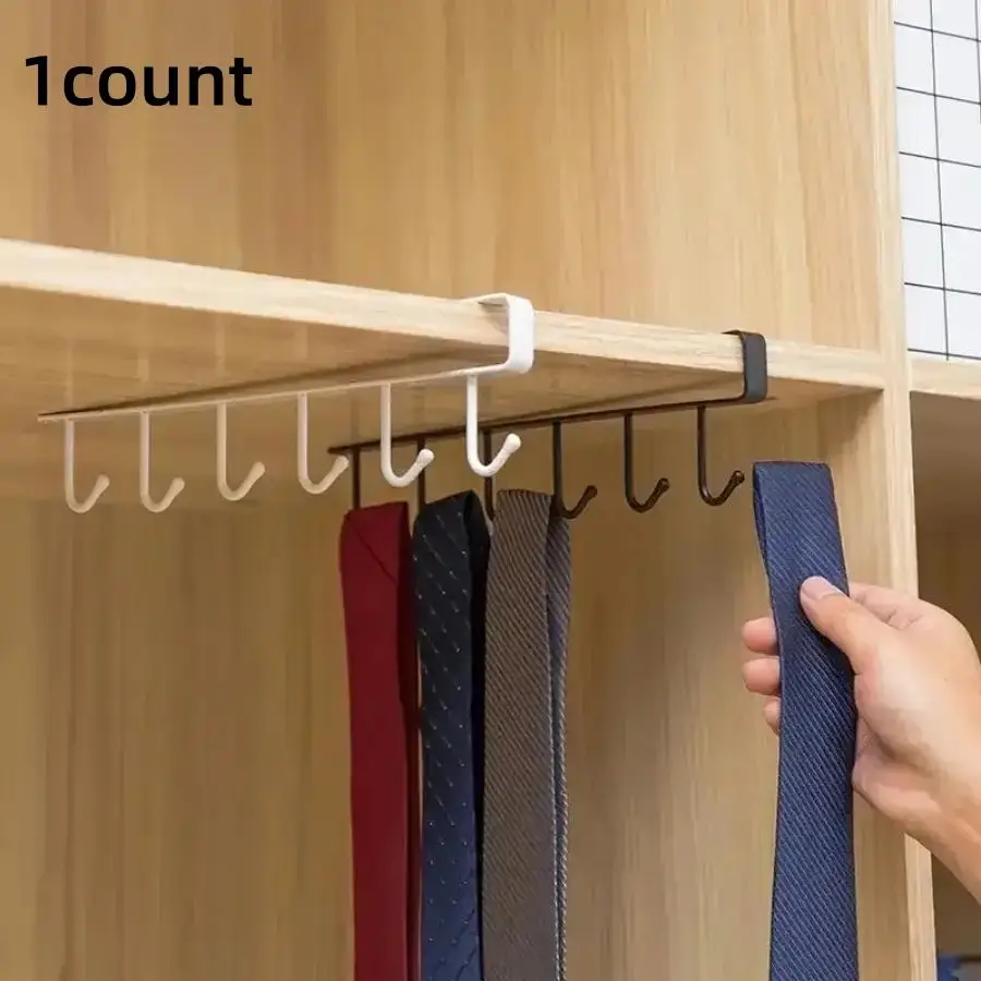Stainless Steel Cabinet Hanging Hook, 1 Count 6 In 1 Punch Free Multifunctional Hook, Over Door Storage Rack For Kitchen Cabinet Bedroom Door, Summer