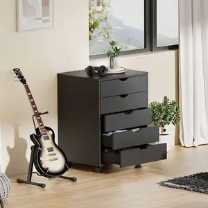 5/7 Drawer Mobile Vertical File Cabinet, Wood Storage Dresser with Wheels, Rolling Under Desk Organizer & Printer Stand, Suitable for Office, Home, Bedroom, White & Black, Space-Saving File Storage Cabinet for Documents & Supplies