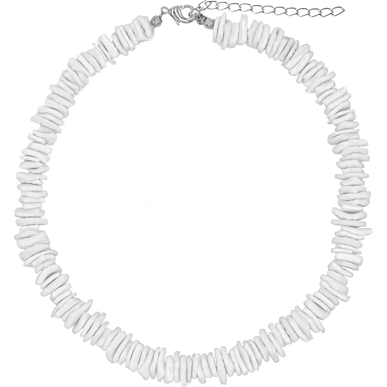 White Puka Shell Necklace, Hawaiian Seashell Necklace for Men, VSCO Girl Beach Necklaces for Women, Beachy Beaded Summer Pooka Choker, Heishi Clam Chips Surfer