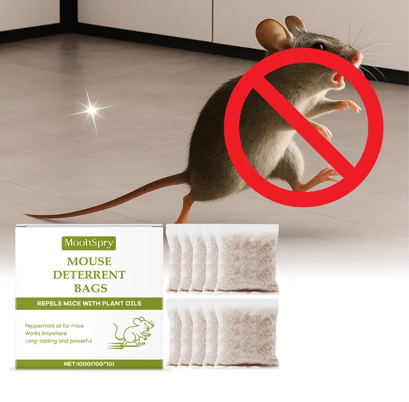 Mouse Repellent Pouches – Natural Rodent Deterrent with Peppermint Oil (10 Pouches) – Safe & Non-Toxic – Keep Mice Out of Homes, Garages, Warehouses & Cars – People & Pet Friendly