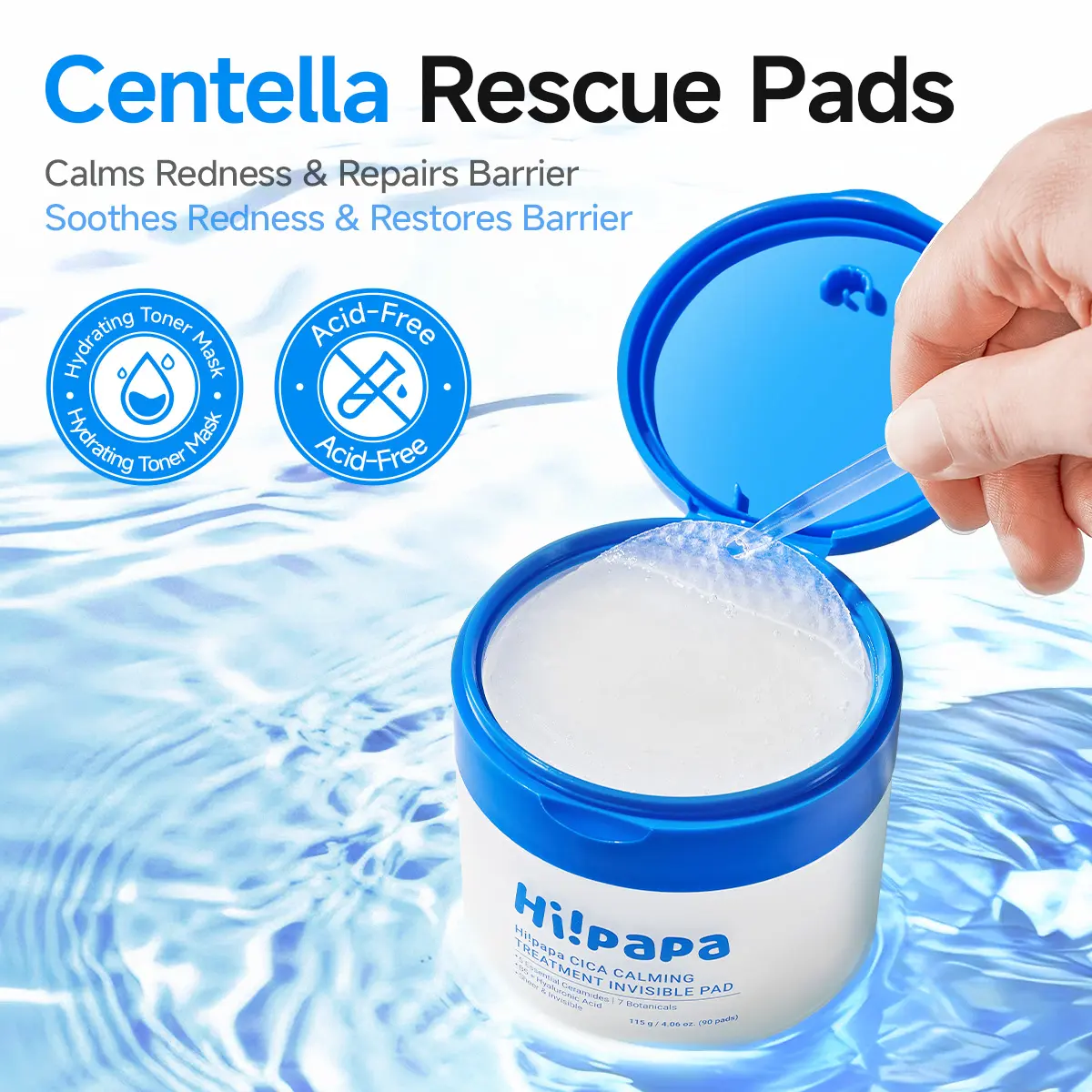 Hi!papa Cica Calming Invisible Toner Pad – Acne & Oil Control for Teens | 5 Ceramides + B5 Hyaluronic Acid | Ultra-Thin Wet Compress for Redness Relief & Sensitive Skin Barrier Repair