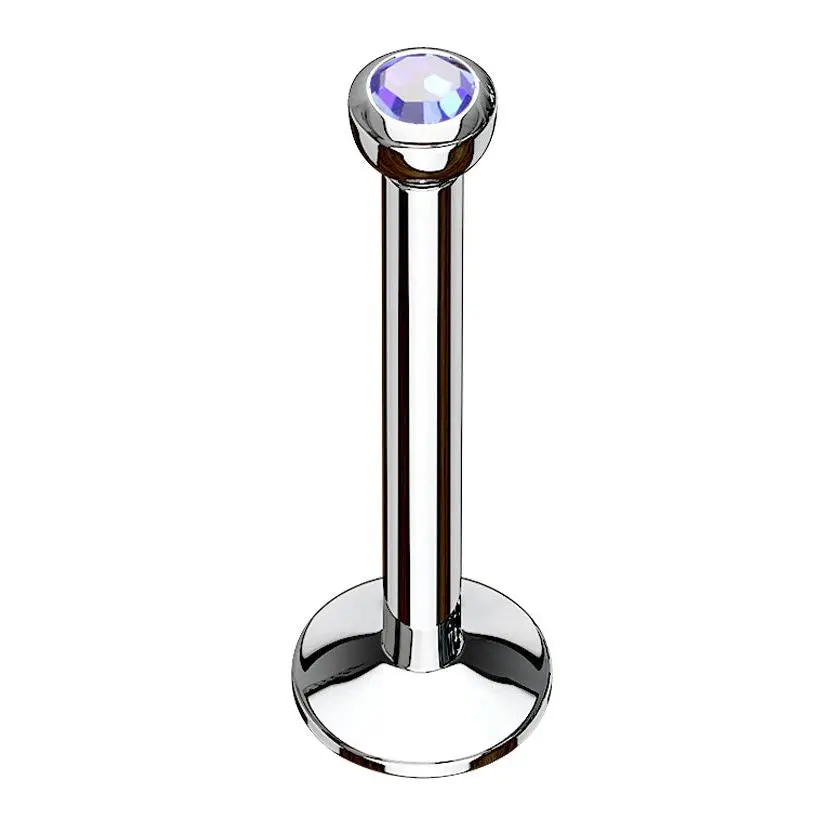 Blue CZ Bezel Labret Stud (Convex Disk)