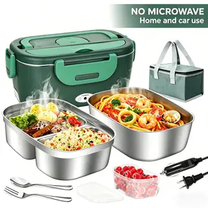 Portable Electric Lunch Box Heater | 80W Fast Heating Food Warmer | Car Truck Office 12V/24V/110V with Stainless Containers
