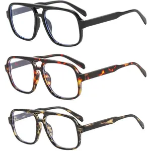 Retro Square Aviator Sunglasses for Women Men   Blue Light Glasses 70s Non Prescription Eyewear