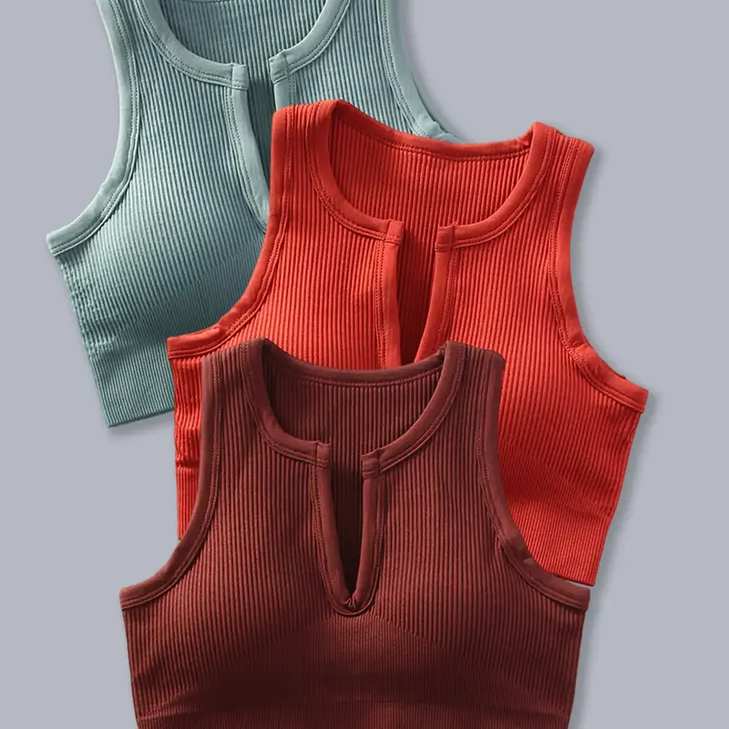 Women's 3pcs Solid Notched Neck Sports Vest, Summer Clothes Women, Breathable Athletic Fitted Crop Sports Tank Top For Yoga Gym Workout Running, Gym Wear, Athletic Apparel, Workout Tops