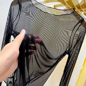 Fashion Mesh T-shirts Women Vintage Transparent Tops