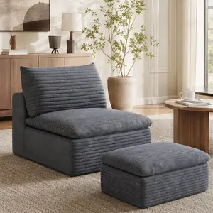 ARCH 2 Seat Modular Sofa Set with Ottoman, White Fabric Cushion Living Room Furniture, Foam Filled Soft Comfortable Couch and Ottoman Set for Primary Living Space, Easy Move Modular Design, White Color Options, Fabric Material, 2 Seat Seat Count