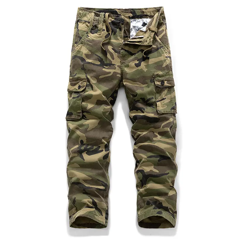 Men's Vintage Camouflage Cotton Straight Cargo Pants | Casual Outdoor Trousers with Multiple Flap Pockets