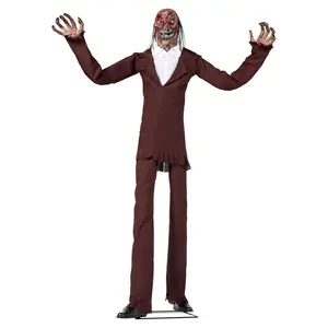 7.5ft Halloween Animatronics Standing Zombie with Suit, Giant Halloween Decorations Scary Prop with Motion & Light & Sound (Sound Sensor), Animated Decor for Outdoor Graveyard lawn Haunted House