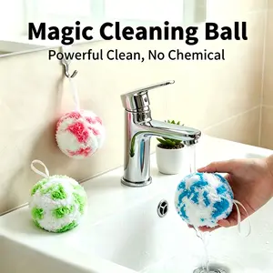 3PCS Magic Cleaning Balls, No Detergent Needed Fiber Scrubber, Multi-Purpose Cleaning Sponge for Bathroom Sink, Bathtub, Vanity, Wash Basin, Faucet, Kitchen Countertops