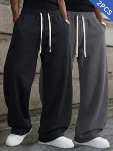 2-pack men’s new wide-leg curved-cut sweatpants—spring/autumn style. Trendy basic casual pants for spring/summer/autumn, loose and comfortable, versatile for outdoor outings, home office, and various sports and leisure activities., Baggy Sweatpants, Essen