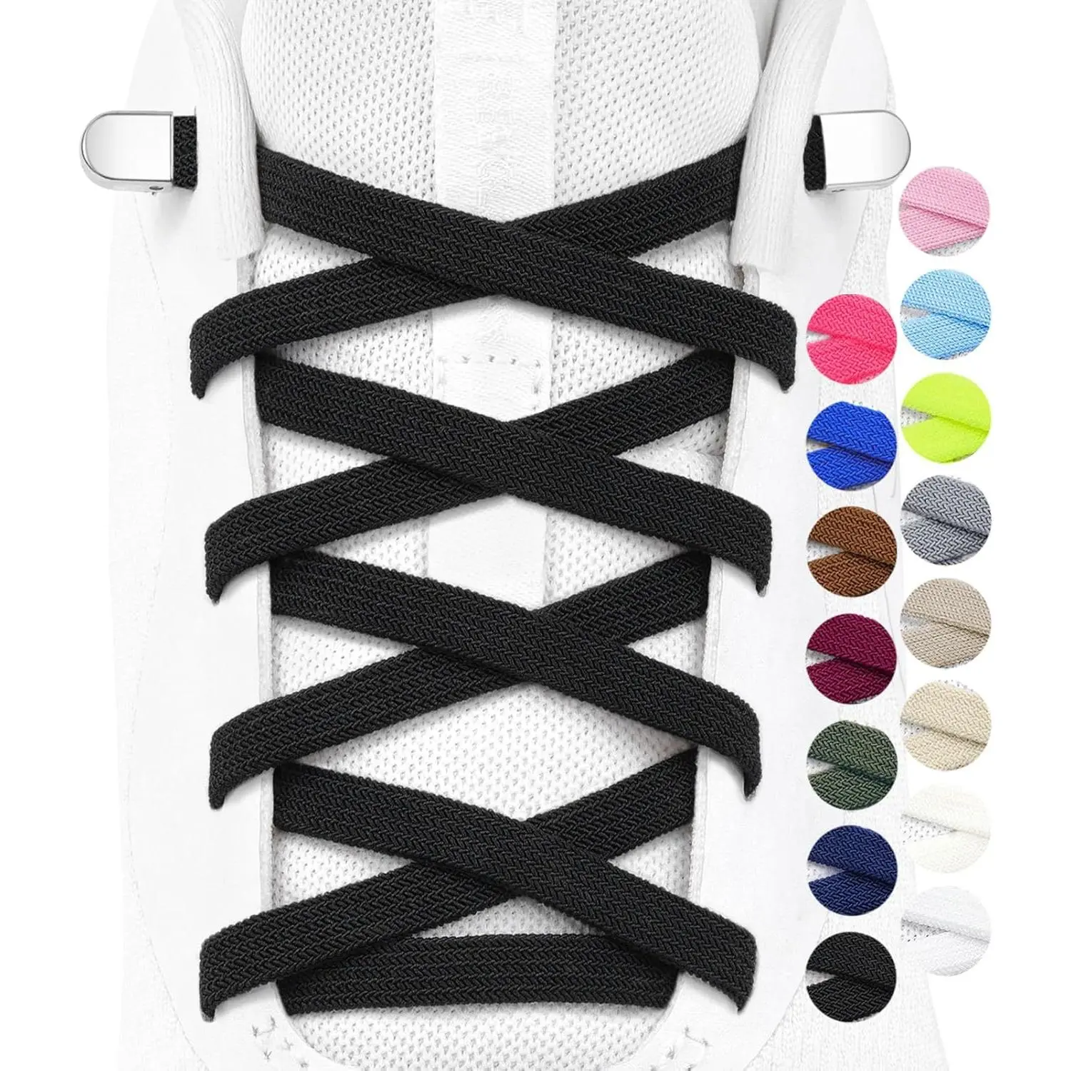 2 Pairs Elastic No Tie Shoe Laces for  and Adults Sneakers, Stretch Flat Tieless Shoestrings