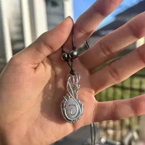 Silver copper wire wrapped blue lace agate