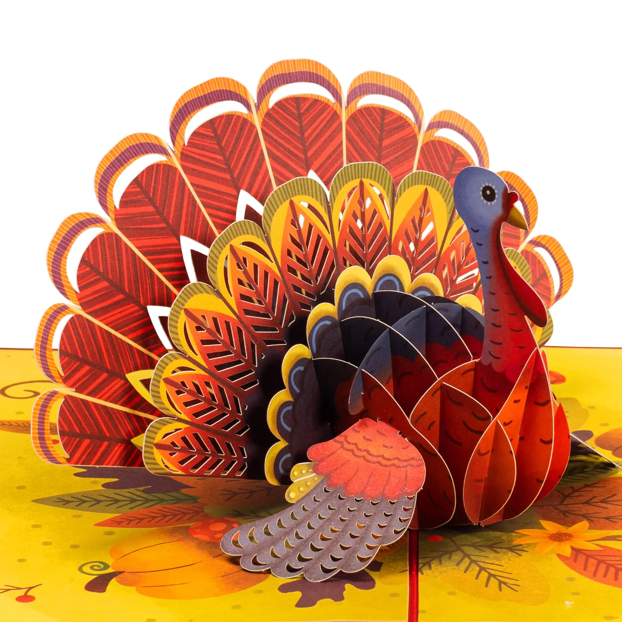 Paper Love Handcrafted 5x7 in Thanksgiving Greeting Card - Laser-Cut Turkey 3D Sculpture, Colorful High-Detail Design, Removable Note Tag, Ideal for Thanksgiving Gifting-Decor