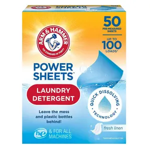 Fresh Linen Power Laundry Detergent Dissolving Sheets - 50-Count Recyclable Box, Deep Cleaning, Eco-Conscious Household Cleaner